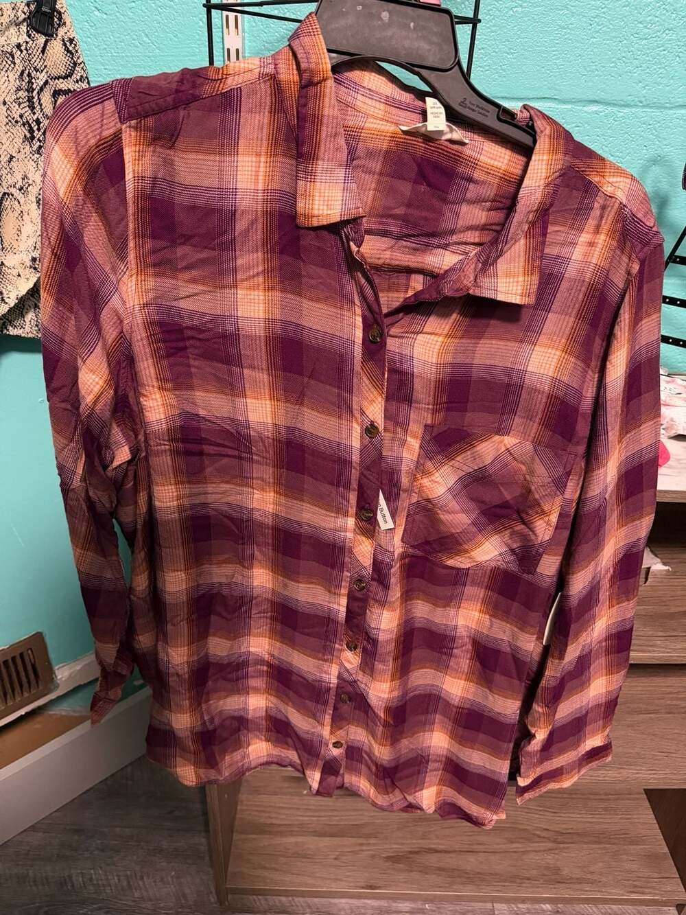 C0047 Terra & Sky Plus Plaid Button Down Shirt Vivid Plum Size 2X 20W-22W